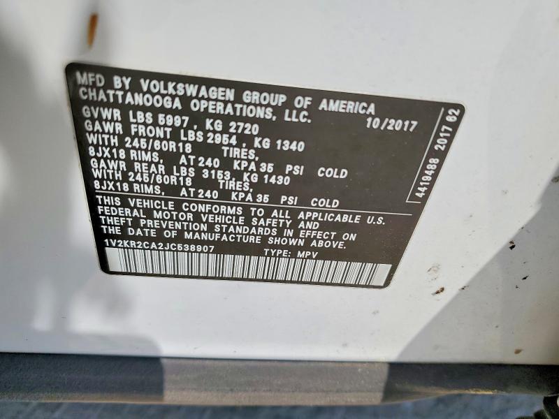 50655176 :رقم المزاد ، 1V2KR2CA2JC538907 vin ، 2018 Volkswagen Atlas مزاد بيع