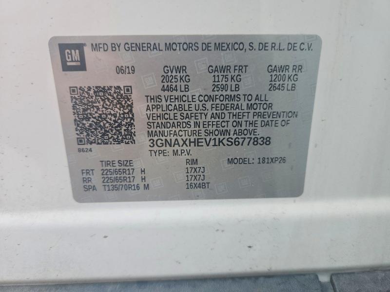 Aukcja sprzedaży 2019 Chevrolet Equinox, vin: 3GNAXHEV1KS677838, numer aukcji: 48458416