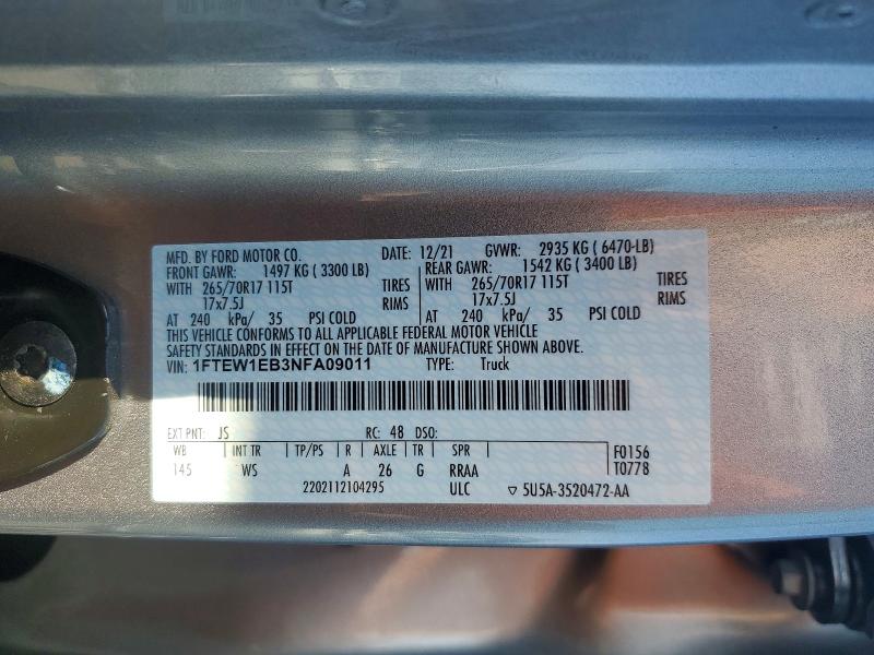 Продажа на аукционе авто 2022 Ford F150, vin: 1FTEW1EB3NFA09011, номер лота: 48063106