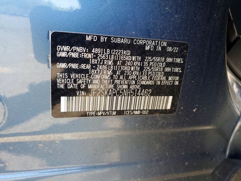 51897056 :رقم المزاد ، JF2SKAPC5NH514462 vin ، 2022 Subaru Forester مزاد بيع