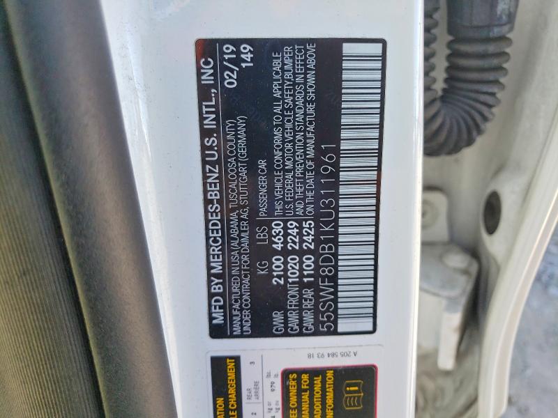 Aukcja sprzedaży 2019 Mercedes-benz C, vin: 55SWF8DB1KU311961, numer aukcji: 48514076