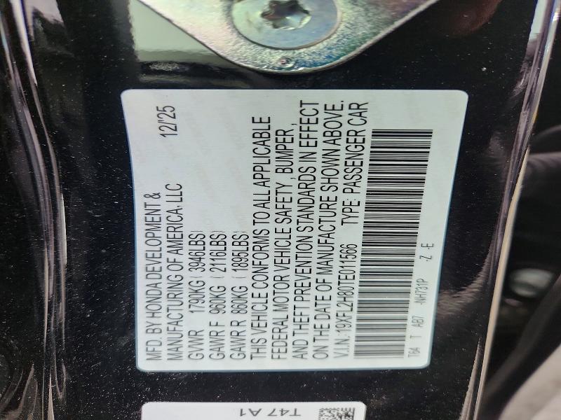 Aukcja sprzedaży 2026 Honda Civic, vin: 19XFL2H80TE011566, numer aukcji: 49683566