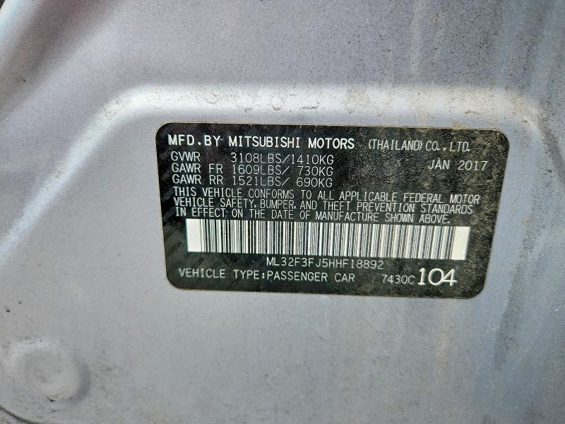 Продаж на аукціоні авто 2017 Mitsubishi Mirage, vin: ML32F3FJ5HHF18892, номер лоту: 48389446