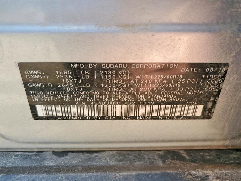 Продаж на аукціоні авто 2019 Subaru Outback, vin: 4S4BSANC1K3218019, номер лоту: 49463006