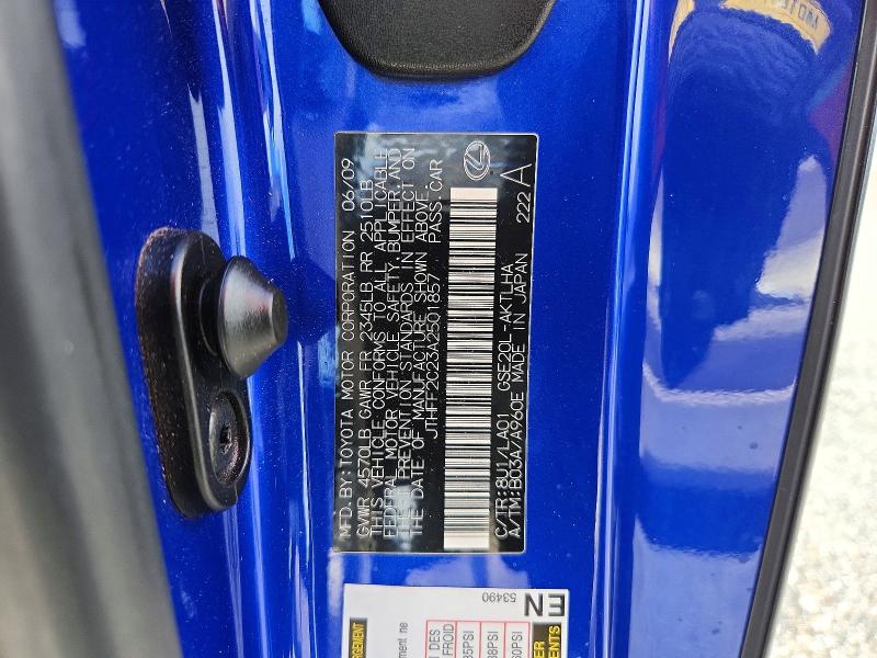 50851326 :رقم المزاد ، JTHFF2C23A2501857 vin ، 2010 Lexus Is مزاد بيع