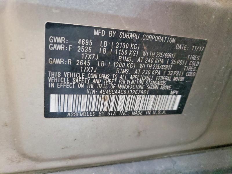 Продаж на аукціоні авто 2018 Subaru Outback, vin: 4S4BSAAC0J3267961, номер лоту: 49929236