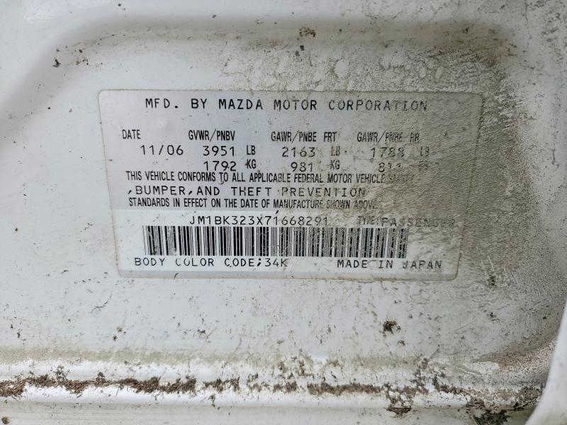 2007 Mazda 3 მანქანა იყიდება აუქციონზე, vin: JM1BK323X71668291, აუქციონის ნომერი: 49971446