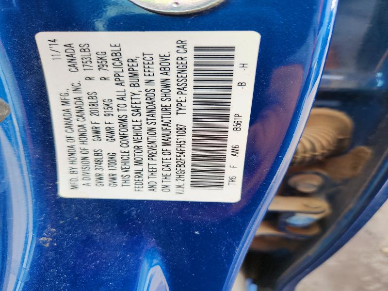 Aukcja sprzedaży 2015 Honda Civic, vin: 2HGFB2F54FH511087, numer aukcji: 51147776