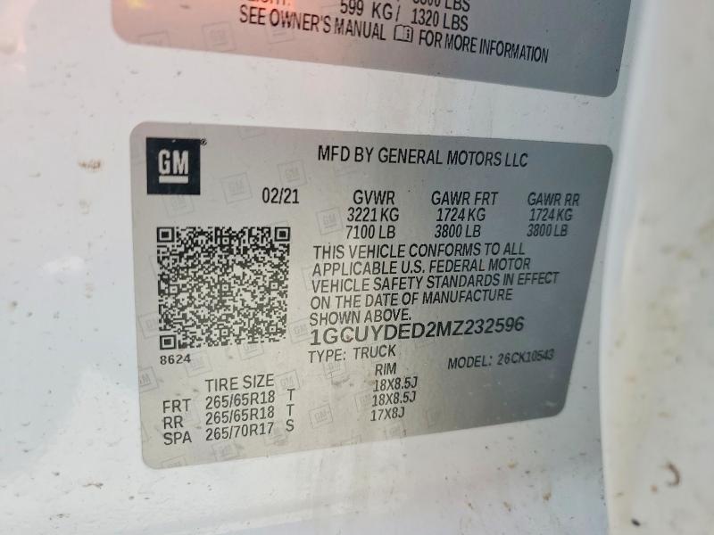 Продажа на аукционе авто 2021 Chevrolet Silverado, vin: 1GCUYDED2MZ232596, номер лота: 47320496