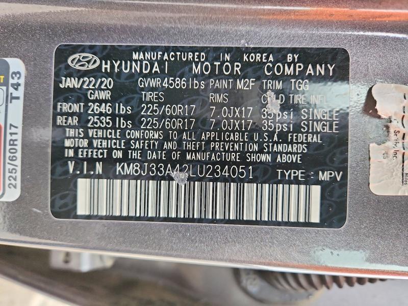 Aukcja sprzedaży 2020 Hyundai Tucson, vin: KM8J33A42LU234051, numer aukcji: 51829776