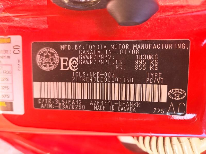 2009 Toyota Corolla Matrix მანქანა იყიდება აუქციონზე, vin: 2T1KE40E09C001150, აუქციონის ნომერი: 51833626