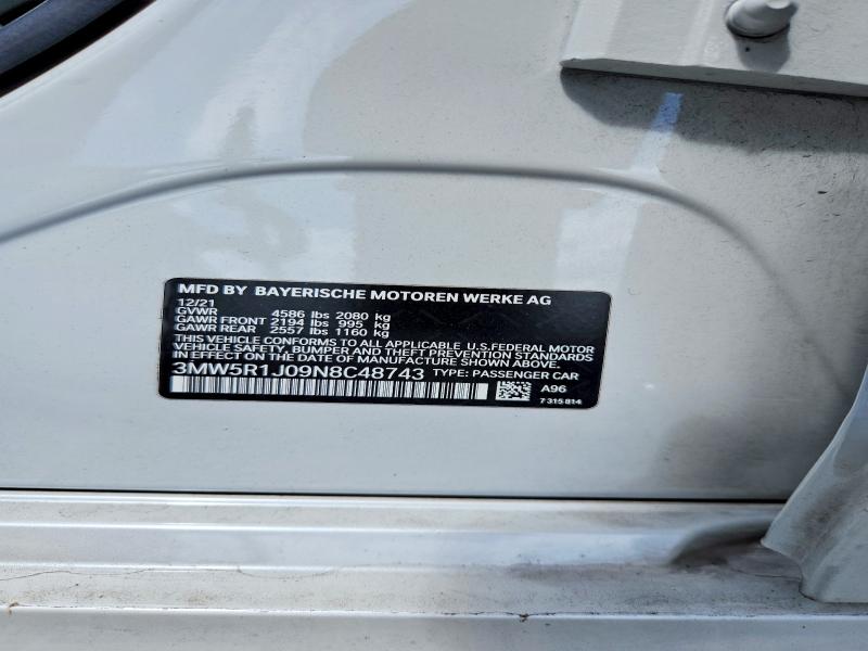 Продажа на аукционе авто 2022 Bmw 330i, vin: 3MW5R1J09N8C48743, номер лота: 48393786