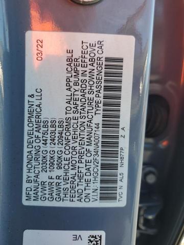 Продаж на аукціоні авто 2022 Honda Accord, vin: 1HGCV2F34NA007144, номер лоту: 51012996