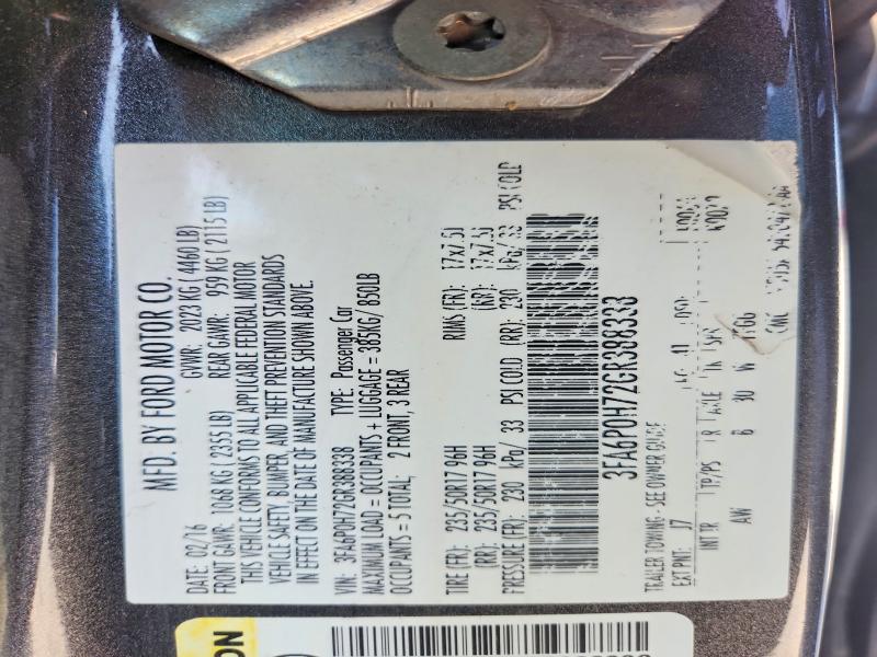 51212186 :رقم المزاد ، 3FA6P0H72GR388338 vin ، 2016 Ford Fusion مزاد بيع