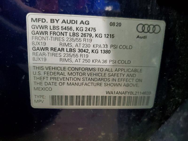Продаж на аукціоні авто 2020 Audi Q5, vin: WA1ANAFY0L2114639, номер лоту: 51670736