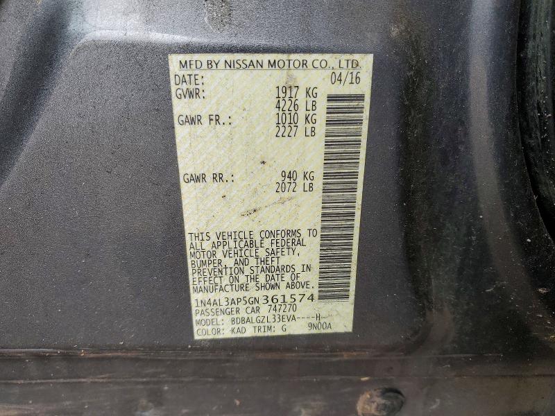 Aukcja sprzedaży 2016 Nissan Altima, vin: 1N4AL3AP5GN361574, numer aukcji: 50691906