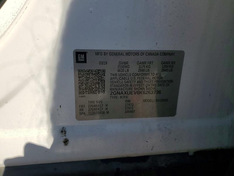 2019 Chevrolet Equinox მანქანა იყიდება აუქციონზე, vin: 2GNAXUEV6K626E736, აუქციონის ნომერი: 49341206