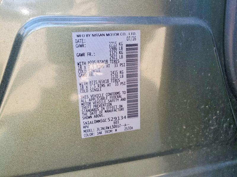49572716 :رقم المزاد ، 5N1AL0MM5GC529134 vin ، 2016 Infiniti Qx60 مزاد بيع