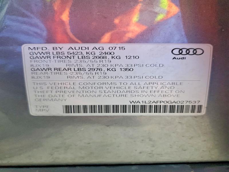 49365616 :رقم المزاد ، WA1L2AFP0GA027537 vin ، 2016 Audi Q5 مزاد بيع