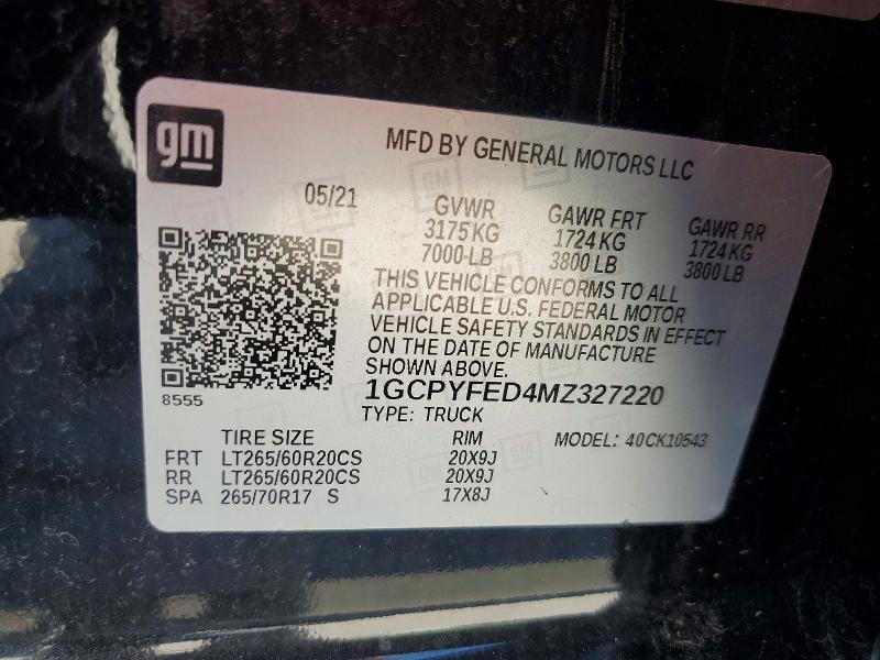 50584716 :رقم المزاد ، 1GCPYFED4MZ327220 vin ، 2021 Chevrolet Silverado مزاد بيع