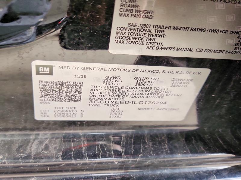 Aukcja sprzedaży 2020 Chevrolet Silverado, vin: 3GCUYEED4LG176794, numer aukcji: 49627746