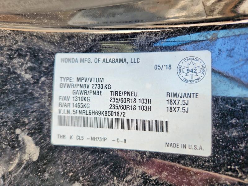 Aukcja sprzedaży 2019 Honda Odyssey, vin: 5FNRL6H69KB501872, numer aukcji: 48857626