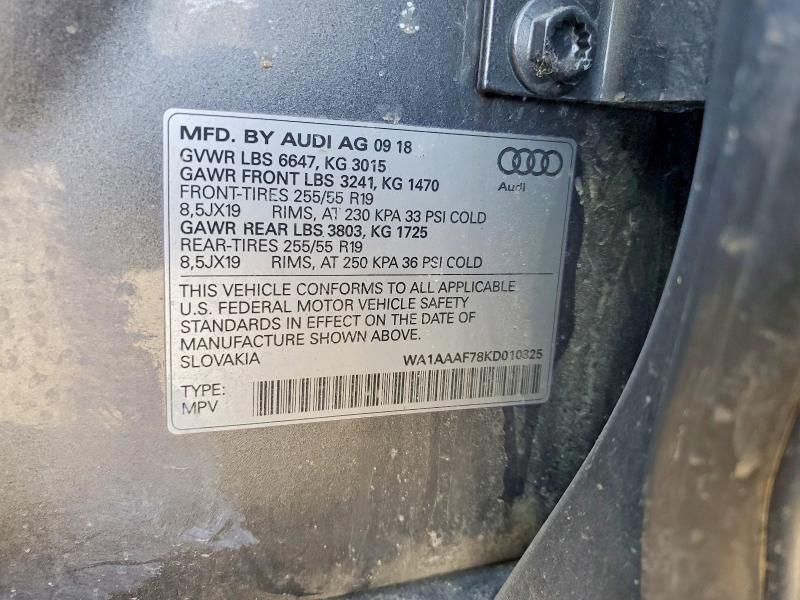 49724816 :رقم المزاد ، WA1AAAF78KD010325 vin ، 2019 Audi Q7 مزاد بيع