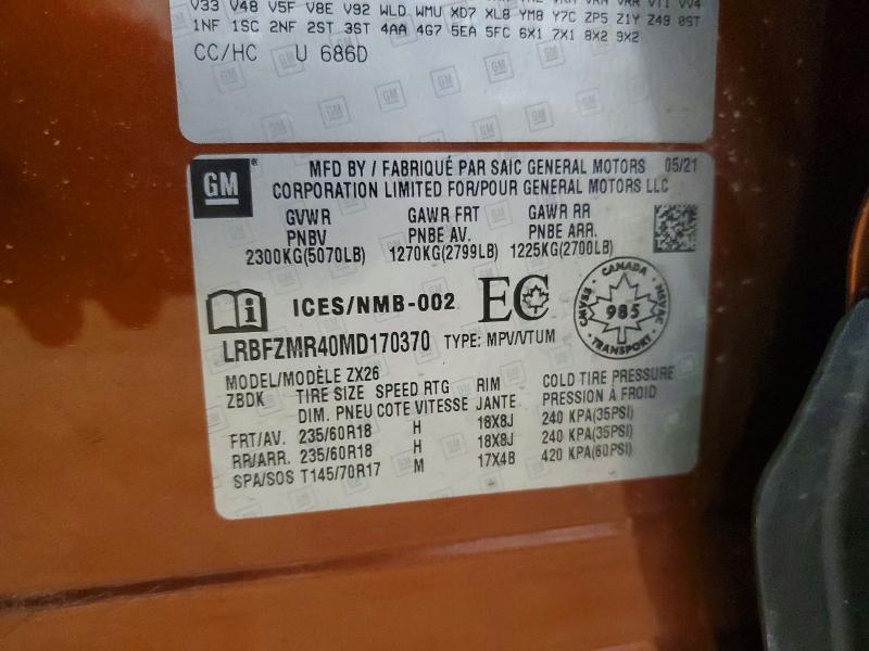 Продажа на аукционе авто 2021 Buick Envision, vin: LRBFZMR40MD170370, номер лота: 49380396