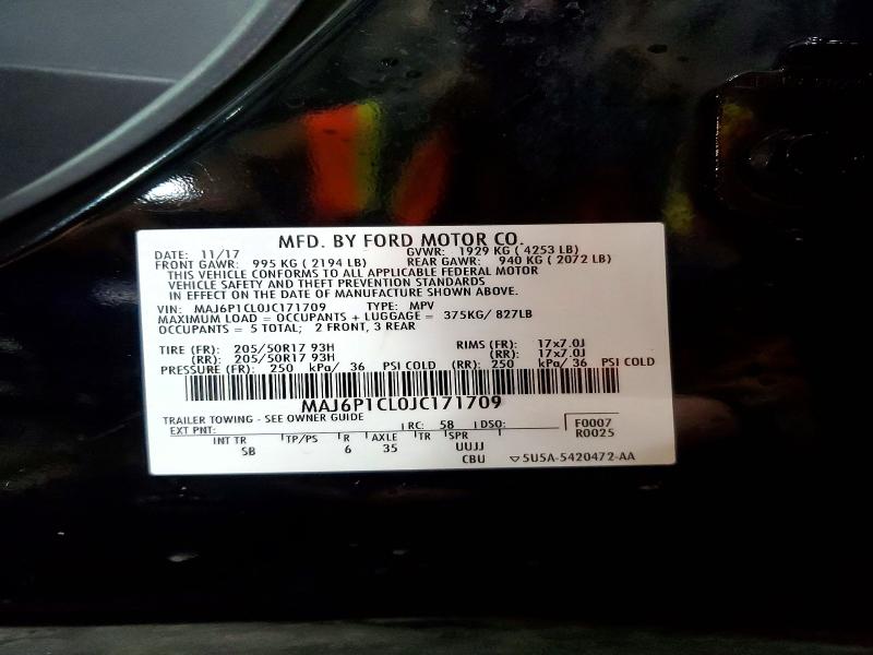 Продаж на аукціоні авто 2018 Ford Ecosport, vin: MAJ6P1CL0JC171709, номер лоту: 49943356