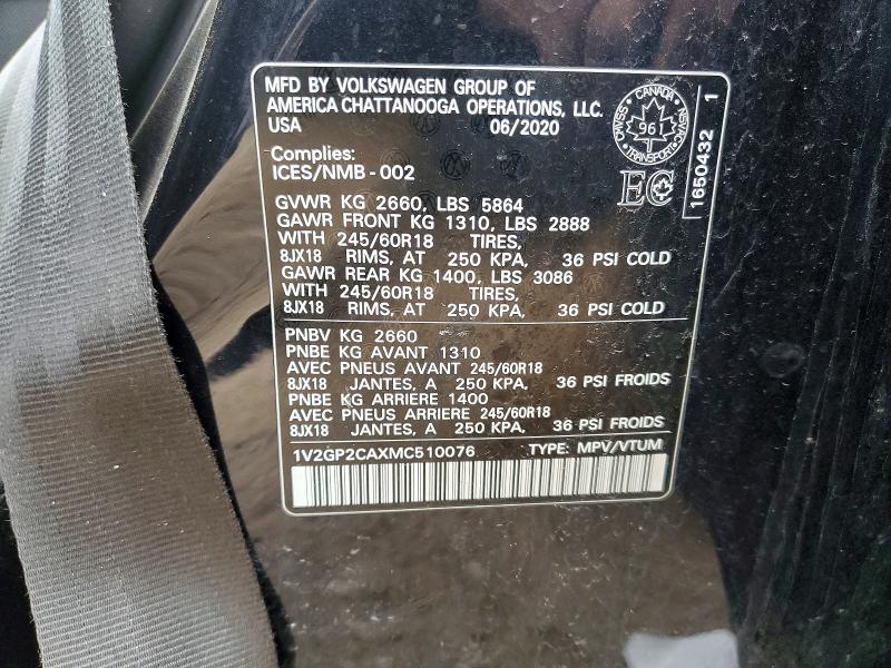 Продажа на аукционе авто 2021 Volkswagen Atlas, vin: 1V2GP2CAXMC510076, номер лота: 50596146