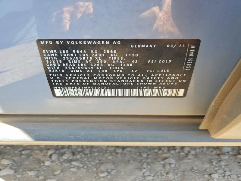 2021 Volkswagen Id.4 მანქანა იყიდება აუქციონზე, vin: WVGRMPE21MP030731, აუქციონის ნომერი: 50477446