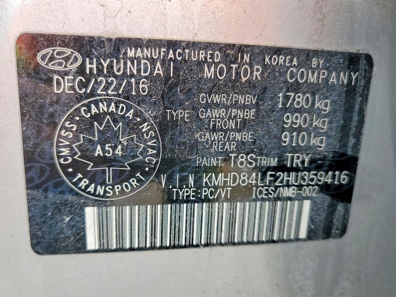 Aukcja sprzedaży 2017 Hyundai Elantra, vin: KMHD84LF2HU359416, numer aukcji: 50181586