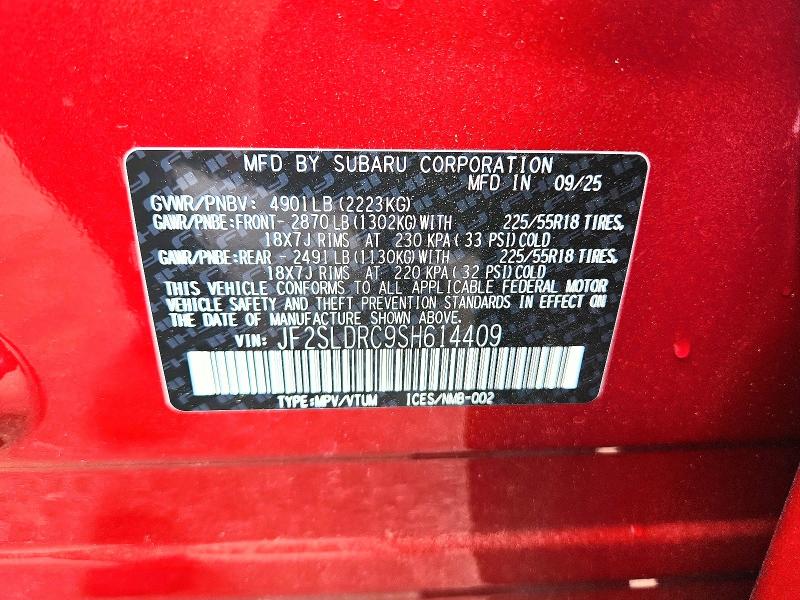 Продаж на аукціоні авто 2025 Subaru Forester, vin: JF2SLDRC9SH614409, номер лоту: 53516276