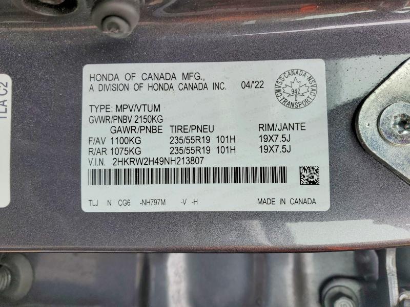 Aukcja sprzedaży 2022 Honda Cr-v, vin: 2HKRW2H49NH213807, numer aukcji: 49653846