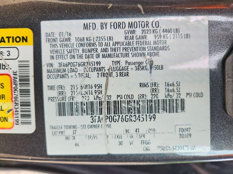 Aukcja sprzedaży 2016 Ford Fusion, vin: 3FA6P0G76GR345199, numer aukcji: 50974296