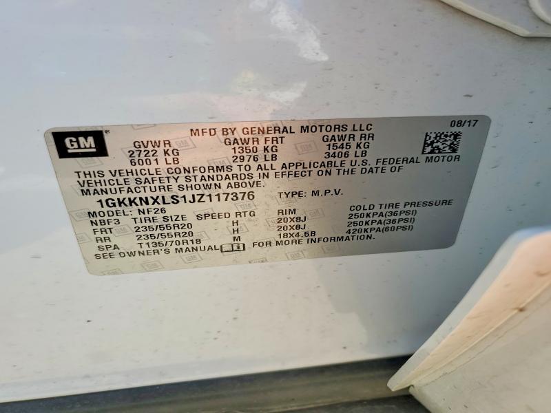 Aukcja sprzedaży 2018 Gmc Acadia, vin: 1GKKNXLS1JZ117376, numer aukcji: 50154016