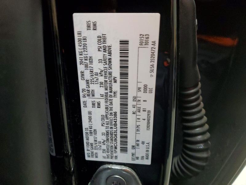 Aukcja sprzedaży 2020 Ford Escape, vin: 1FMCU9G63LUB43386, numer aukcji: 48878126