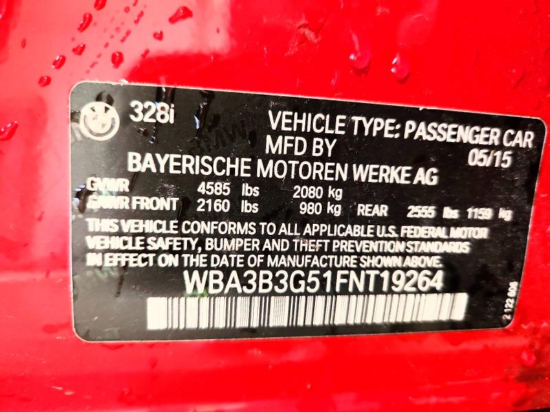 51318376 :رقم المزاد ، WBA3B3G51FNT19264 vin ، 2015 Bmw 328 مزاد بيع