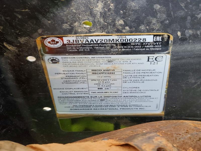 Продаж на аукціоні авто 2021 Can-am Maverick X3 Max, vin: 3JBVAAV20MK000228, номер лоту: 52006596