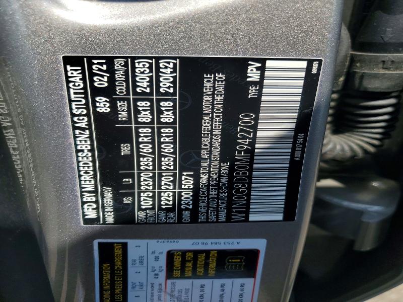 Aukcja sprzedaży 2021 Mercedes-benz Glc, vin: W1N0G8DB0MF942700, numer aukcji: 50924046