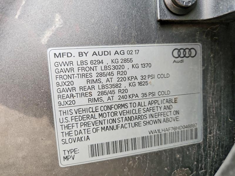 Продаж на аукціоні авто 2017 Audi Q7, vin: WA1LHAF76HD046897, номер лоту: 49726546