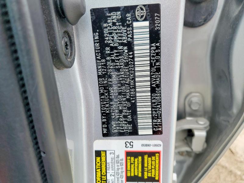 Aukcja sprzedaży 2019 Toyota Camry, vin: 4T1B61HK1KU202744, numer aukcji: 51100426