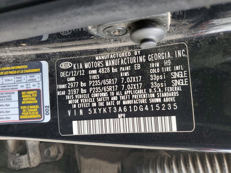 Продаж на аукціоні авто 2013 Kia Sorento, vin: 5XYKT3A61DG415235, номер лоту: 48525346