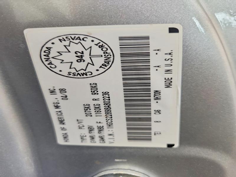 48826706 :رقم المزاد ، 1HGCS22898A802236 vin ، 2008 Honda Accord مزاد بيع
