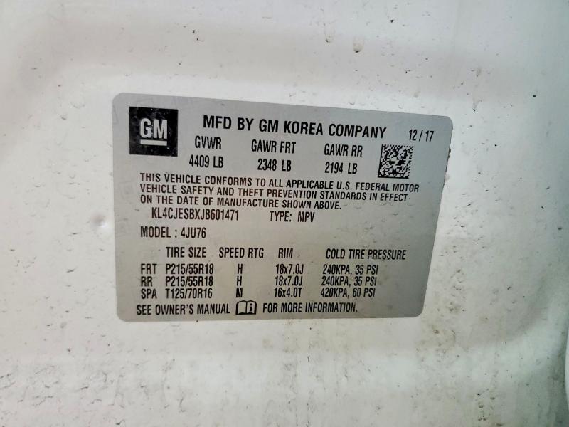 Aukcja sprzedaży 2018 Buick Encore, vin: KL4CJESBXJB601471, numer aukcji: 49159126