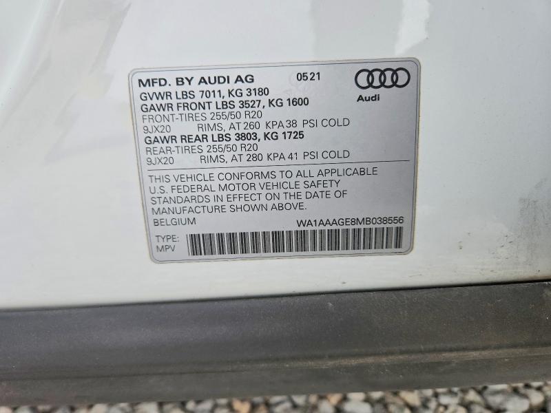 Auction sale of the 2021 Audi E-tron, vin: WA1AAAGE8MB038556, lot number: 50699956