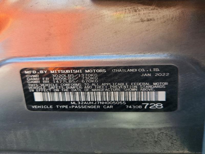 Продаж на аукціоні авто 2022 Mitsubishi Mirage, vin: ML32AUHJ7NH005055, номер лоту: 50674606