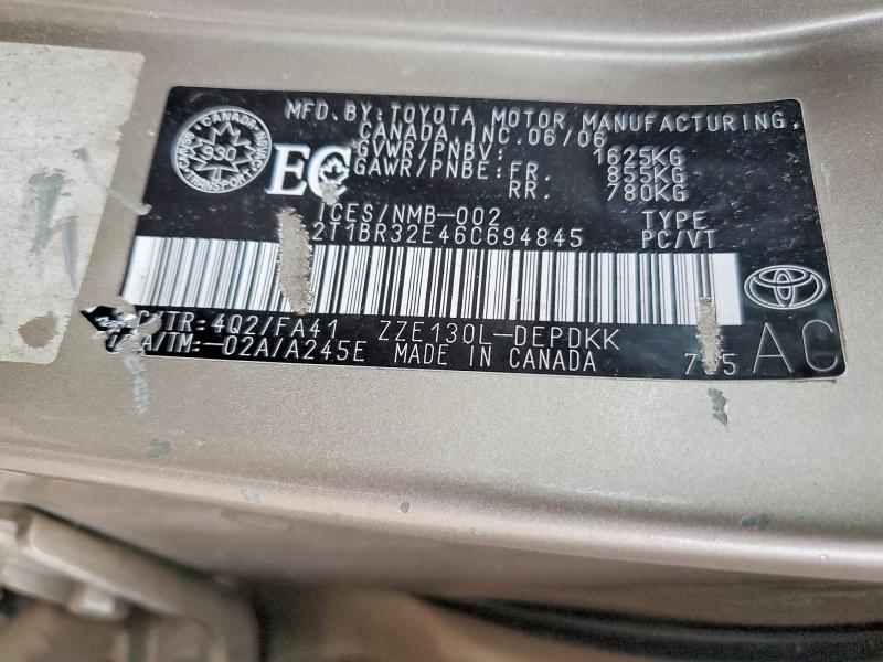 Продажа на аукционе авто 2006 Toyota Corolla, vin: 2T1BR32E46C694845, номер лота: 51611496