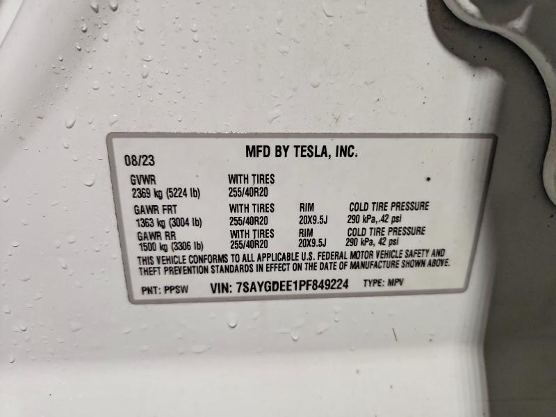 2023 Tesla Model Y მანქანა იყიდება აუქციონზე, vin: 7SAYGDEE1PF849224, აუქციონის ნომერი: 50256786