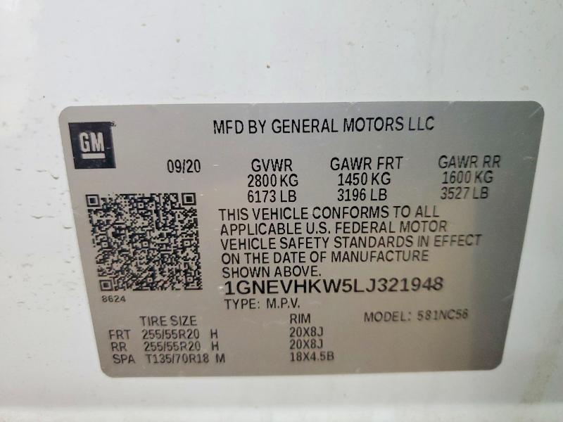 Aukcja sprzedaży 2020 Chevrolet Traverse, vin: 1GNEVHKW5LJ321948, numer aukcji: 51422216